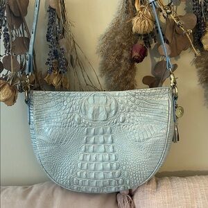 Brahmin Blue Crocodile-Embossed Shoulder Bag with Luxurious Texture